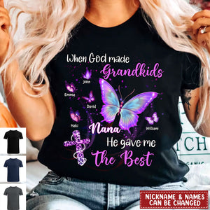 Sparkling Jesus Butterfly Grandma Grandkids, When God Made Grandkids He Gave Me The Best Personalized Shirt