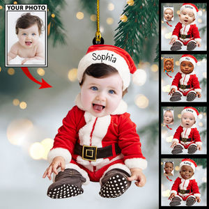 Personalized Custom Baby Cute Photo On Santa Claus Christmas Ornament