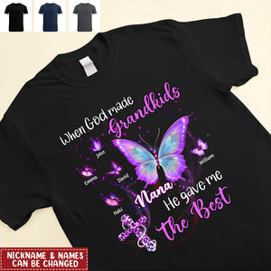 Sparkling Jesus Butterfly Grandma Grandkids, When God Made Grandkids He Gave Me The Best Personalized Shirt