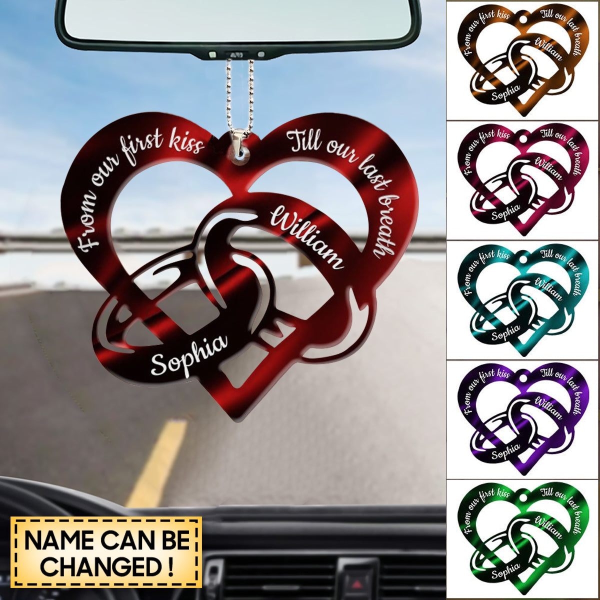 From Our First Kiss Till Our Last Breath Couple Rings Personalized Car Hang Ornament
