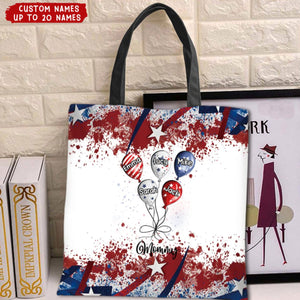 4th July Grandma Auntie Mom Little Balloon Kids American Flag Pattern Personalized Canvas Bag