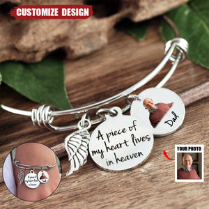 A Piece Of My Heart Lives In Heaven - Personalized Memorial Photo Bracelet