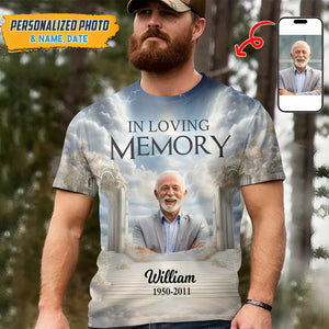 Memorial Upload Photo Heaven Gate Sky, In Loving Memory Personalized 3D T-shirt