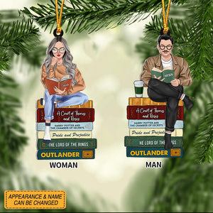 Girl/Boy Reading Book - Custom Book Titles, Personalized Christmas Ornament