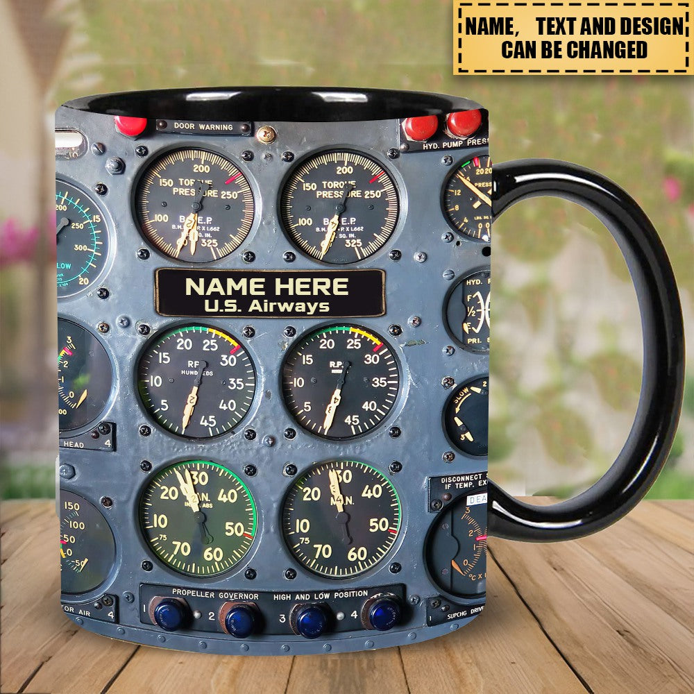 Flight Instruments Panel Mug, Custom Name Pilot Mug, Personalized Gift For Pilot