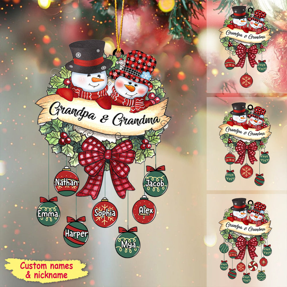 Snowman Grandpa & Grandma Mom & Dad Christmas Ball Kids Personalized Ornament