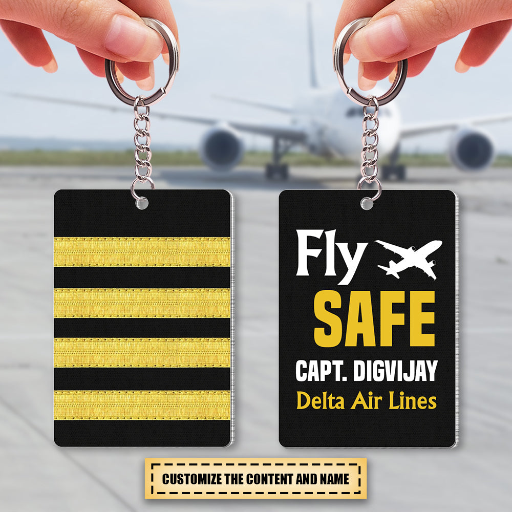 Fly Safe Personalized Keychain Gift For Pilot