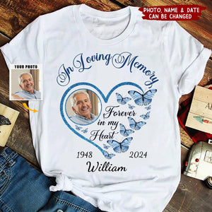 In Loving Memory Sparkling Heart Memorial Butterflies Personalized T-shirt