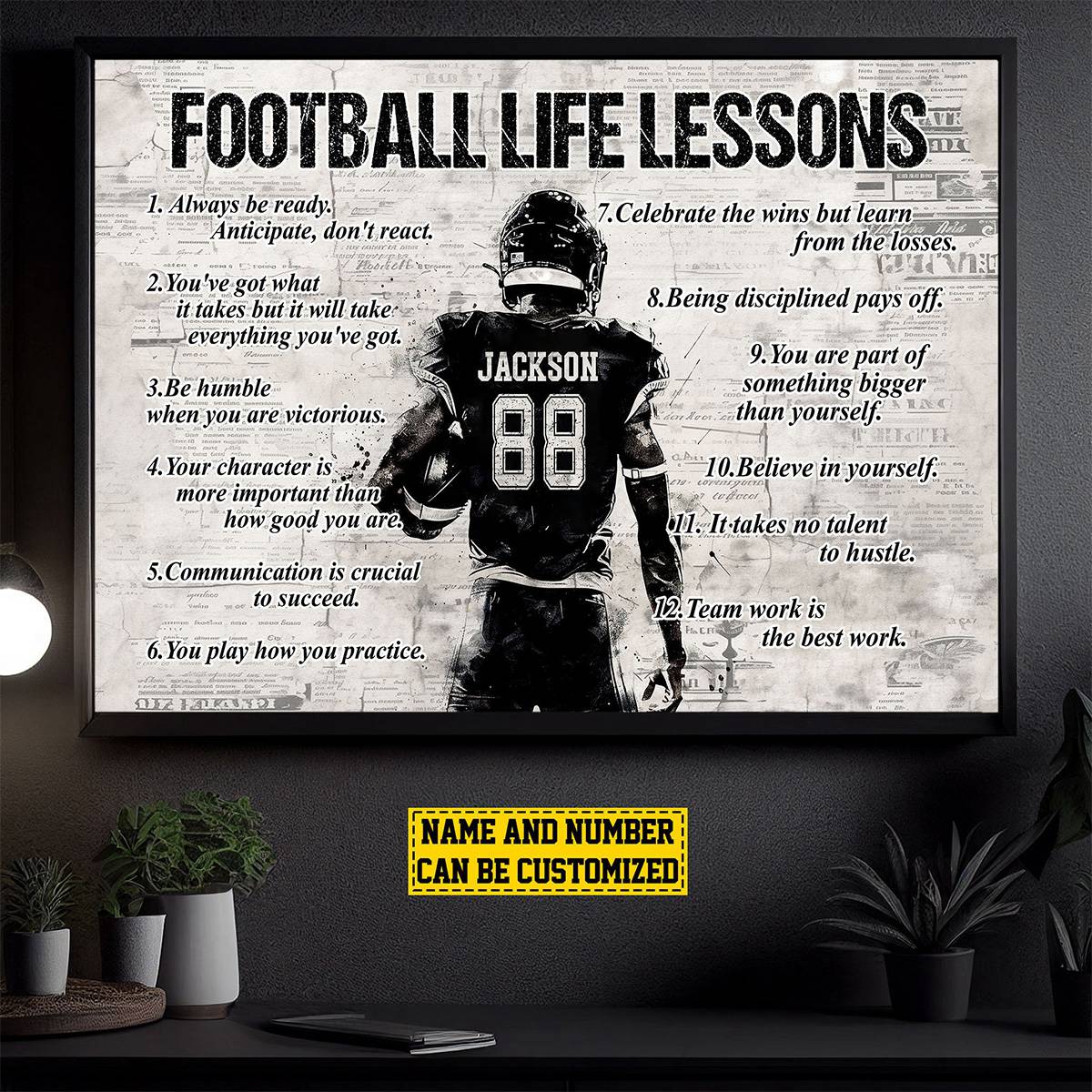 Football Life Lessons-Personalized Football Poster Print-Football Gift For Boy Man