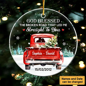 2024 New Release Love Couple Red Truck Christmas-Personalized  New Acrylic Circle Ornament-Gift For Couple