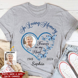 In Loving Memory Sparkling Heart Memorial Butterflies Personalized T-shirt