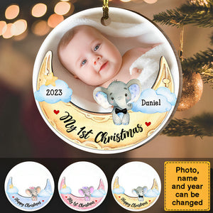 Elephant Baby And Moon First Christmas Circle Ornament