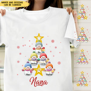 Snowman Kids Pine Tree T-Shirt For Grandma/Mom - Personalized Design