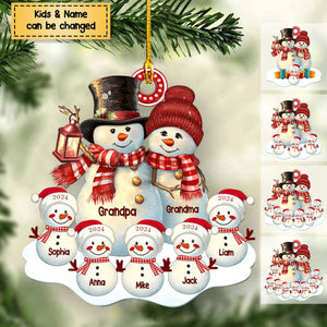 2024 New Release Couple Snowman Christmas Grandma Grandpa With Grandkids Personalized Acrylic Ornament