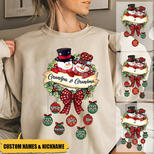 Snowman Grandpa & Grandma Mom & Dad Christmas Ball Kids Personalized Sweatshirt