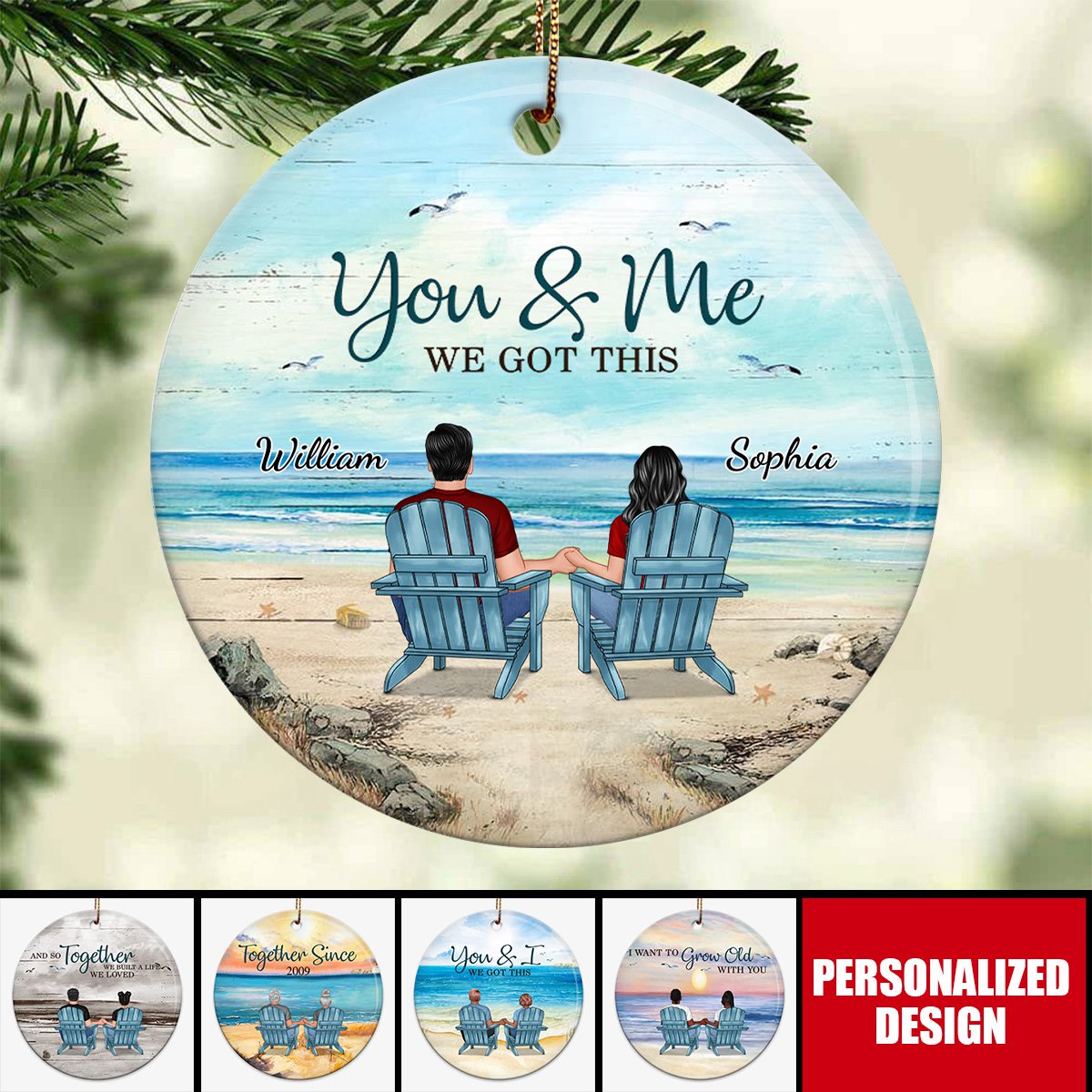 2024 New Release Couple Beach Landscape Retro-Personalized Circle Ornament-Anniversary Gift For Couple, Husband, Wife