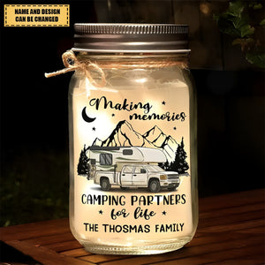 Personalized Camping Mason Jar Light - Gift For Couple, Husband Wife, Camping Lovers