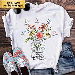 Happiness Is Being A Grandma Mom Vase of Flower Personalized Shirt