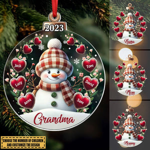 Personalized Christmas Happy Flowery Snowman Grandma Mom Sweet Heart Kids Ornament