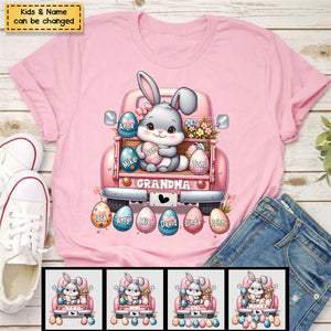 Grandma Bunny With Easter Egg Grandkids Personalized T-shirt