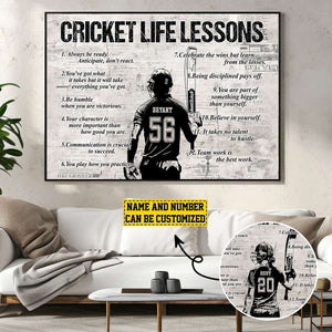 Personalized Cricket Life Lessons Poster-Gift For Cricket Lovers