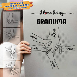 Personalized Decal/Sticker-I Love Being Grandma/Mom I Love You Sign Hand Holding With Grandkid Names  For Grandma/mom