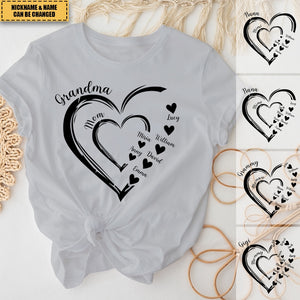 Personalized Mom Grandma And Grandkids Hearts Gift For Grandma Shirt