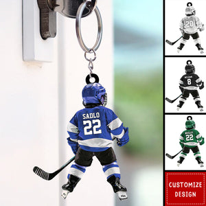 Personalized Kid Hockey Player Keychain - Gift For Hockey Lover