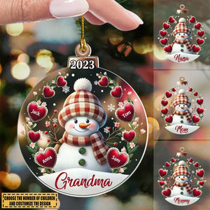 Personalized Christmas Happy Flowery Snowman Grandma Mom Sweet Heart Kids Ornament