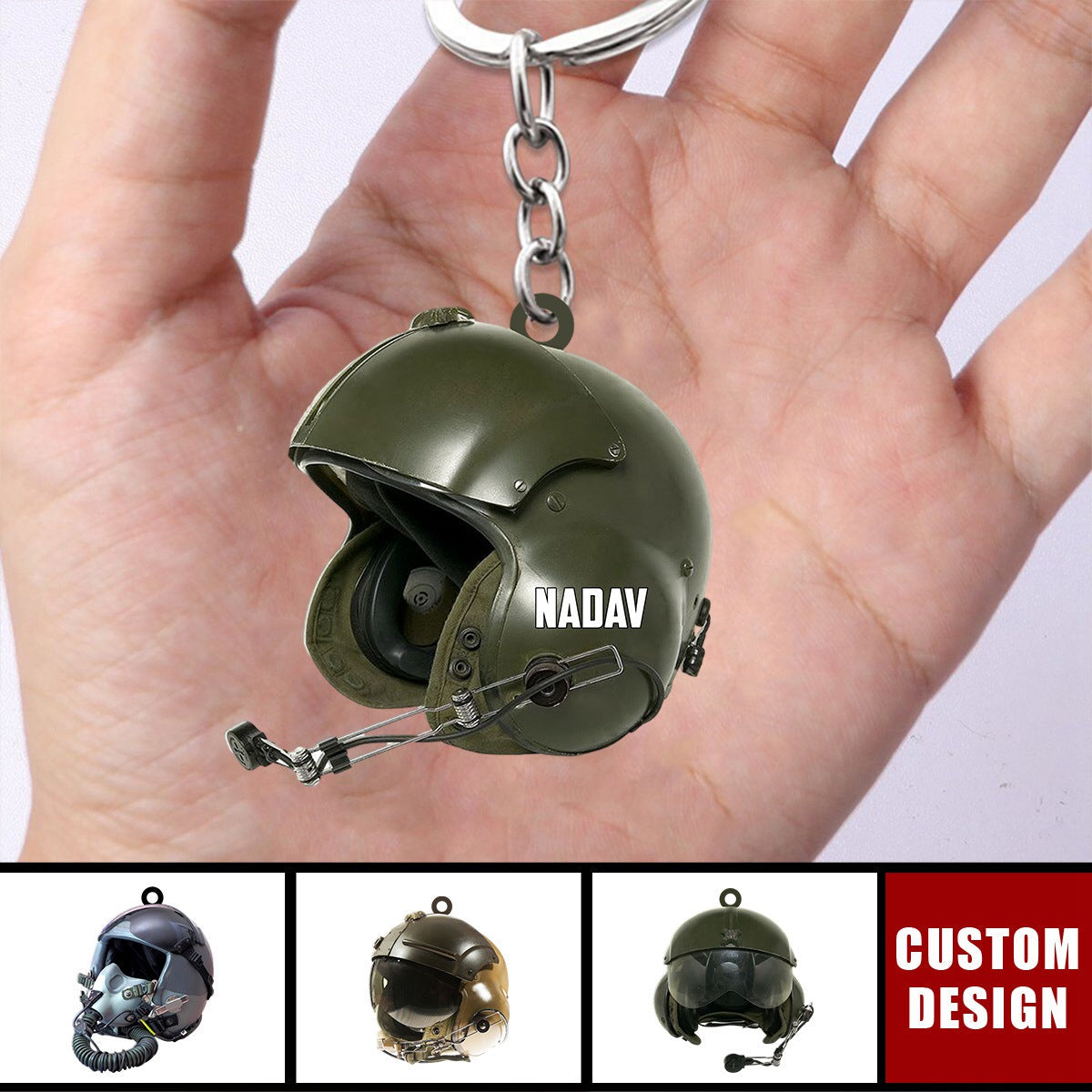 Personalized Military Flight Helmet Keychain