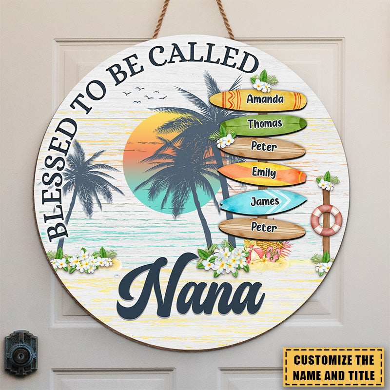 Blessed To Be Called Grandma - Family Personalized Custom Shaped Home Decor Wood Sign - Summer Vacation, House Warming Gift For Grandma