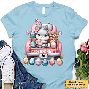 Grandma Bunny With Easter Egg Grandkids Personalized T-shirt