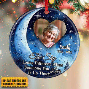 Christmas Upload Photo Heart, The Sky Looks Different When Someone You Love Is Up There Personalized Ornament