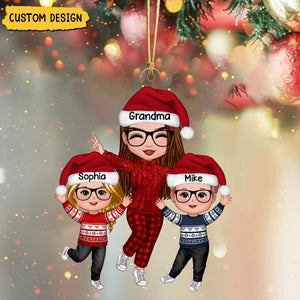 2024 New Release - Happy Christmas Doll Grandma With Grandkids Personalized Acrylic Ornament, Gift For Granddaughter Grandson