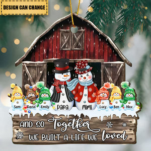 Christmas Family Snowman Grandpa&Grandma Dad&Mom Kid At Red Barn, Together We Make A Family Personalized Ornament