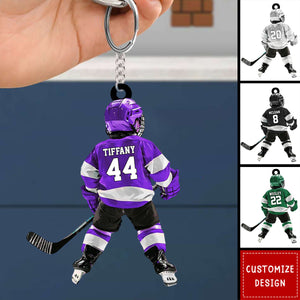 Personalized Kid Hockey Player Keychain - Gift For Hockey Lover