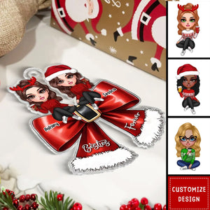 Christmas Red Coquette Bow Best Friends Personalized Acrylic Ornament  - 2024 New Release