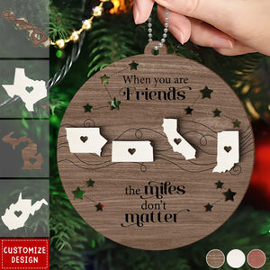 2024 New Release - Long Distance Family Friends Siblings Sisters Besties Personalized 2-Layered Wooden Ornament