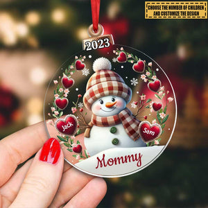 Personalized Christmas Happy Flowery Snowman Grandma Mom Sweet Heart Kids Ornament