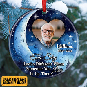 Christmas Upload Photo Heart, The Sky Looks Different When Someone You Love Is Up There Personalized Ornament