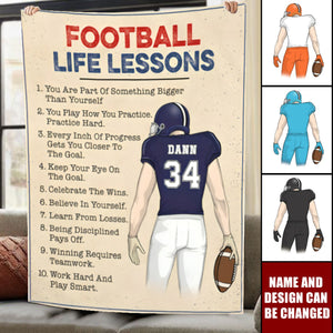 American Football Life Lessons Custom Blanket Gift For Football Player - Personalized Gifts For Football Lovers