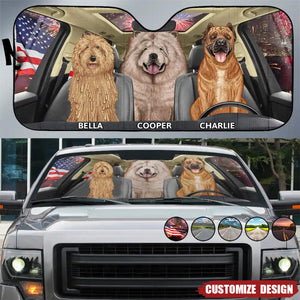 Stars And Stripes Dog On The Drive - Personalized Auto Sunshade