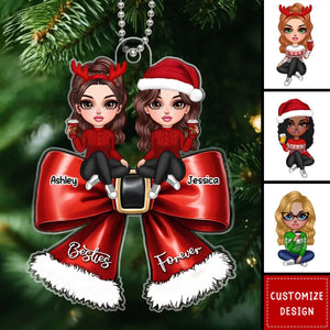 Christmas Red Coquette Bow Best Friends Personalized Acrylic Ornament  - 2024 New Release