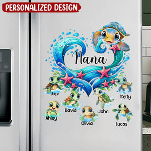 Sea Turtle Grandma With Cute Grandkids Personalized Decal/Sticker