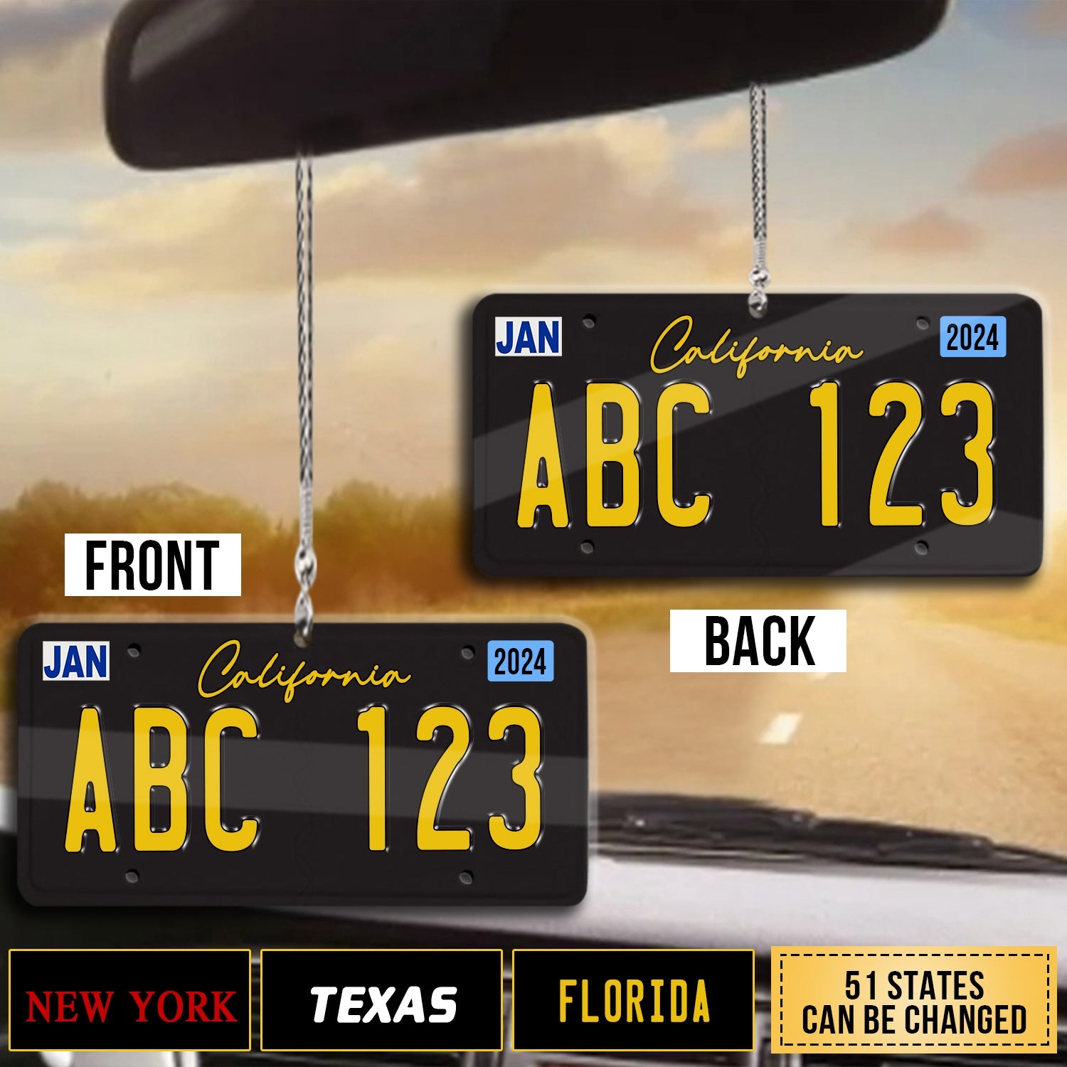 Black License Plate For Any State - Personalized Car Ornament