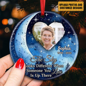 Christmas Upload Photo Heart, The Sky Looks Different When Someone You Love Is Up There Personalized Ornament