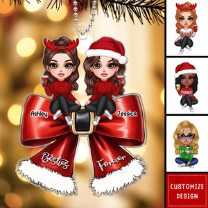 Christmas Red Coquette Bow Best Friends Personalized Acrylic Ornament  - 2024 New Release