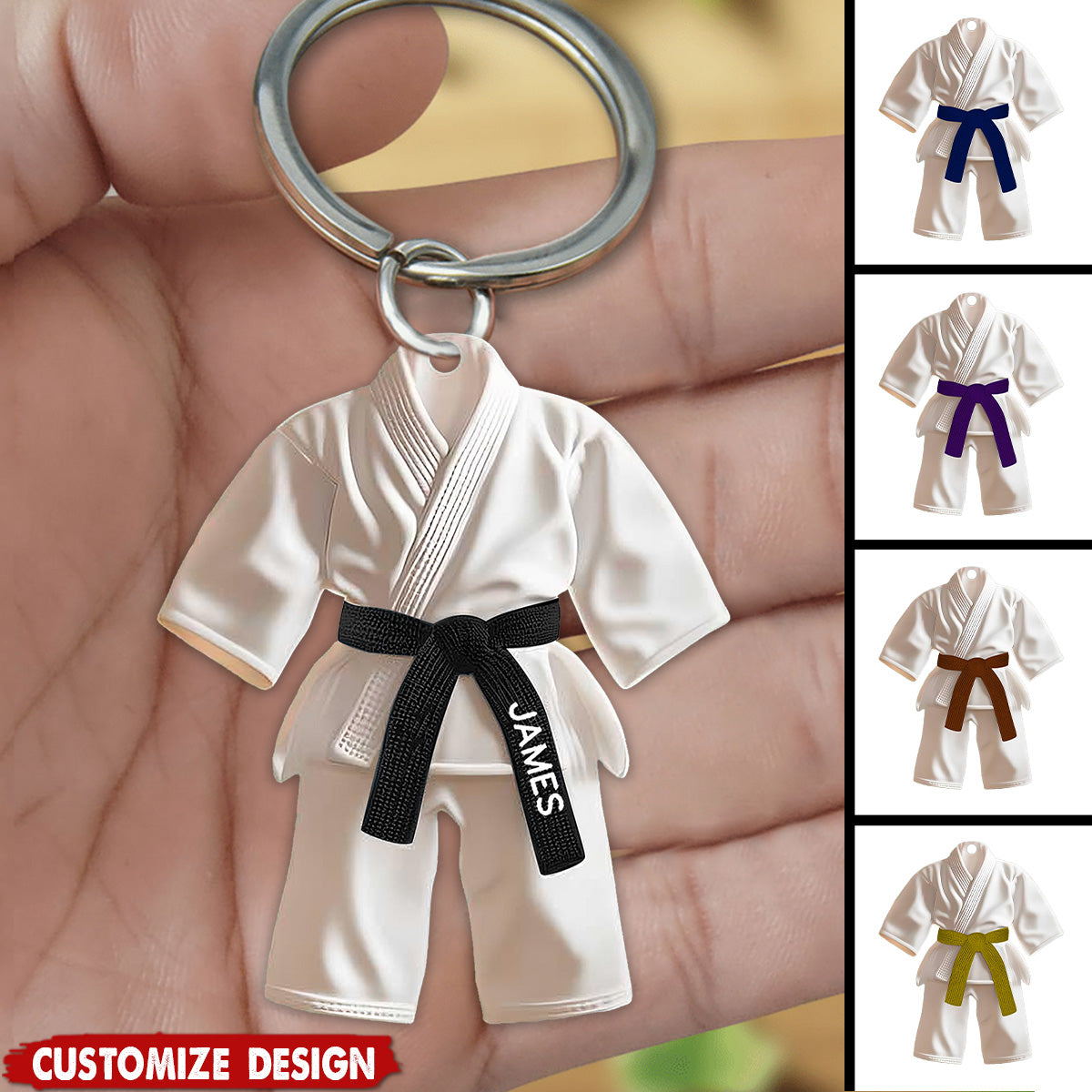 Personalized Black Belt Keychain - Taekwondo,Karate,Jiu-Jitsu Gift