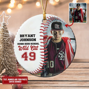 Baseball Player Custom Photo & Team Name Ceramic Ornament