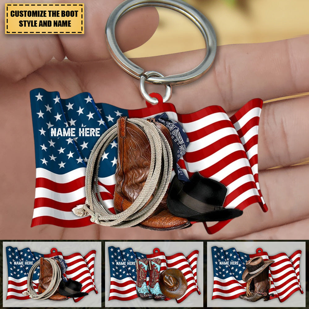 American Cowgirl Boots And Hat Personalized Acrylic Keychain Gift For Cowgirl Horse Lovers